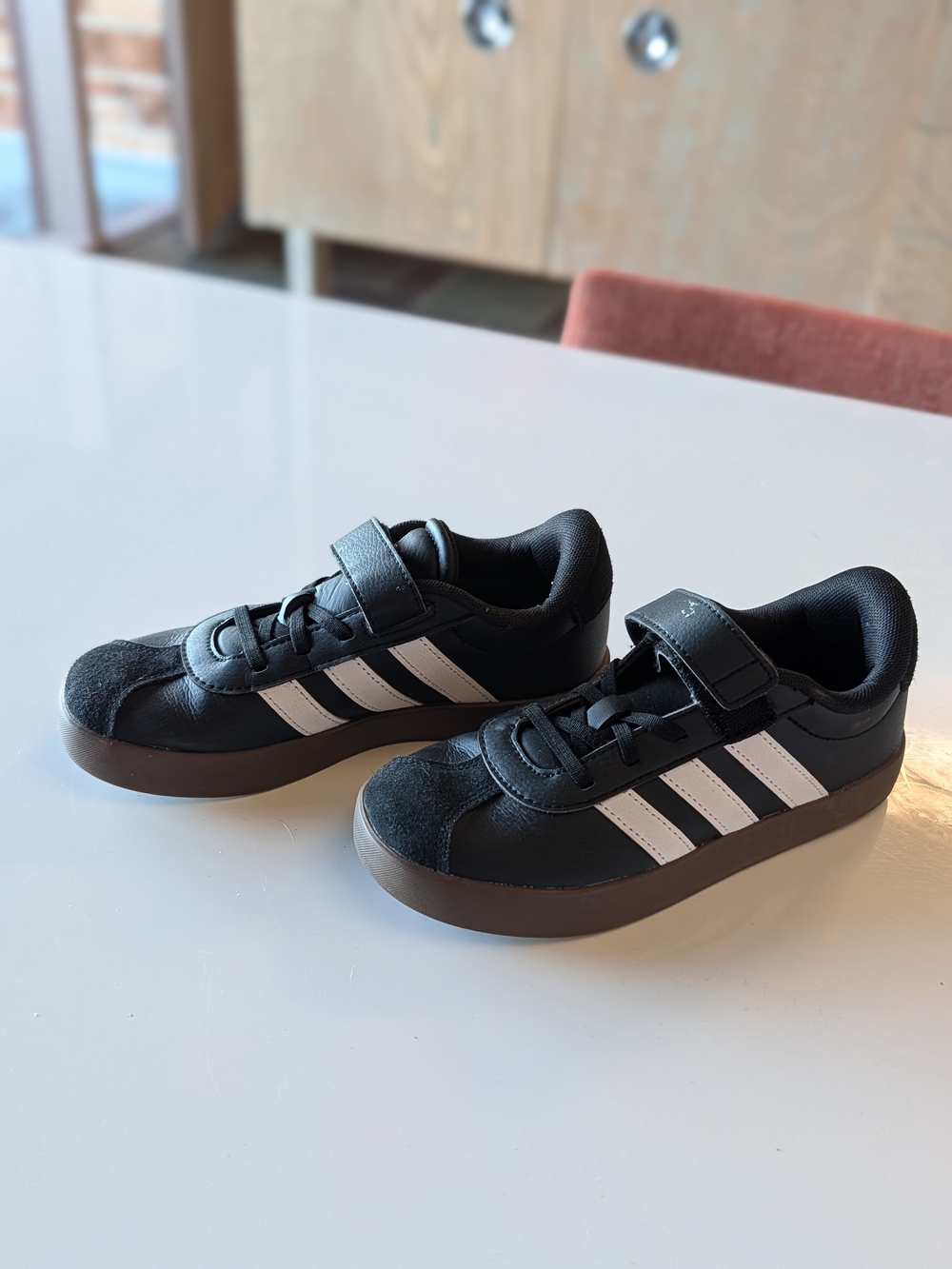 Kids Black Sneakers with White Stripes - Classic Sport Style